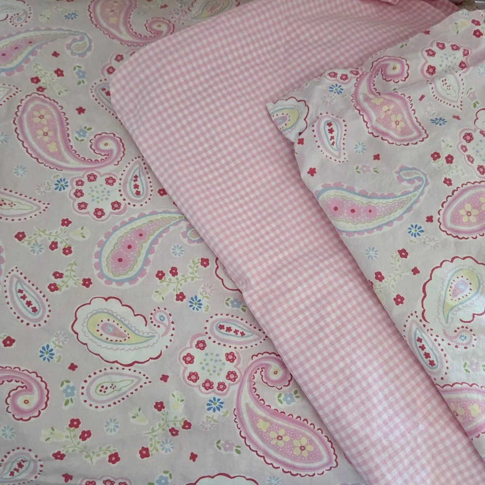 Pottery Barn Kids Duvet Cover Pink Paisley Sham & pillowcase set Cotton Twin Sz